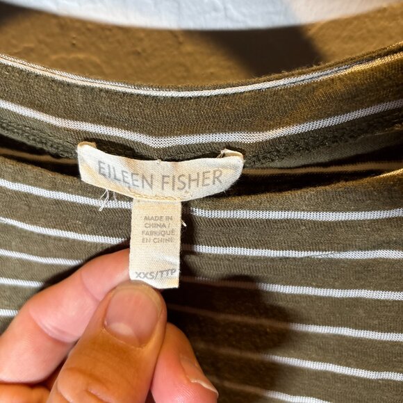 Eileen Fisher Striped organic hemp Cotton Short Sleeve Pocket Tee Olive – XXS - Picture 4 of 6